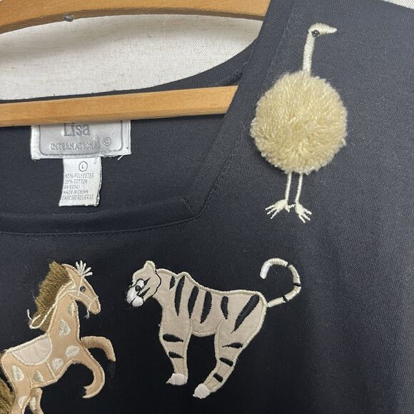 VTG Lisa International Embellished Animal Top Horse Ostrich Zebra Lion Seal‎ Tee - Picture 3 of 7